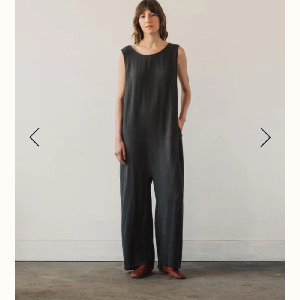 Black Crane Leaf Linen Rayon Jumpsuit